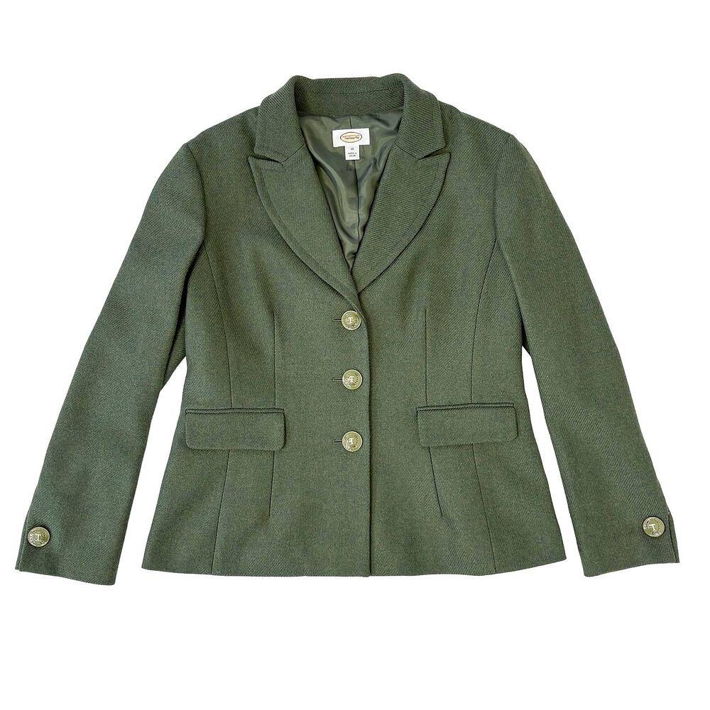 Talbots 100% Wool Blazer Women 14 Heather Green Equestrian Riding Country Jacket